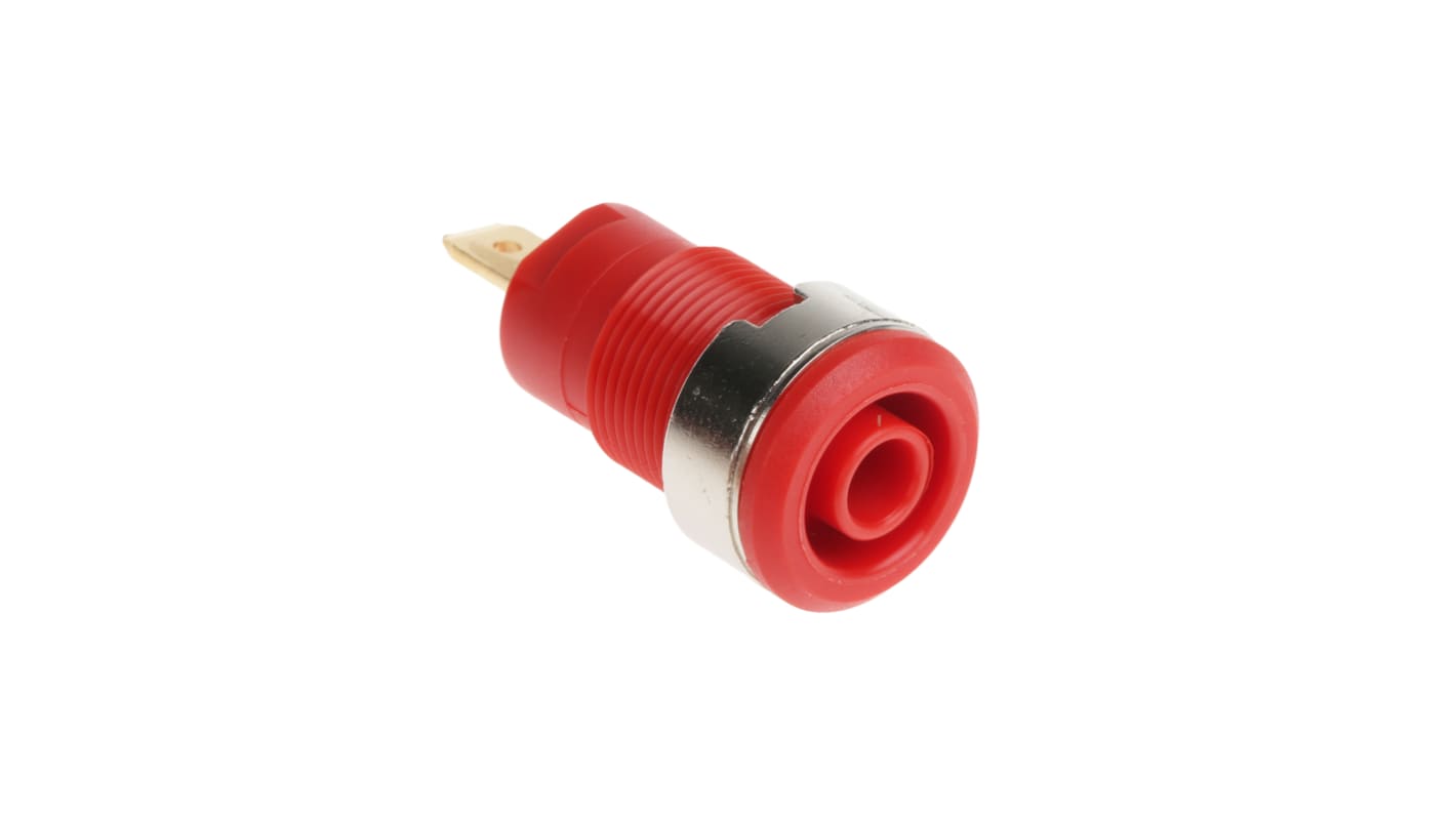 Stäubli 4 mm Bananenbuchse Rot, Kontakt vergoldet, 1000V / 24A Flachstecker