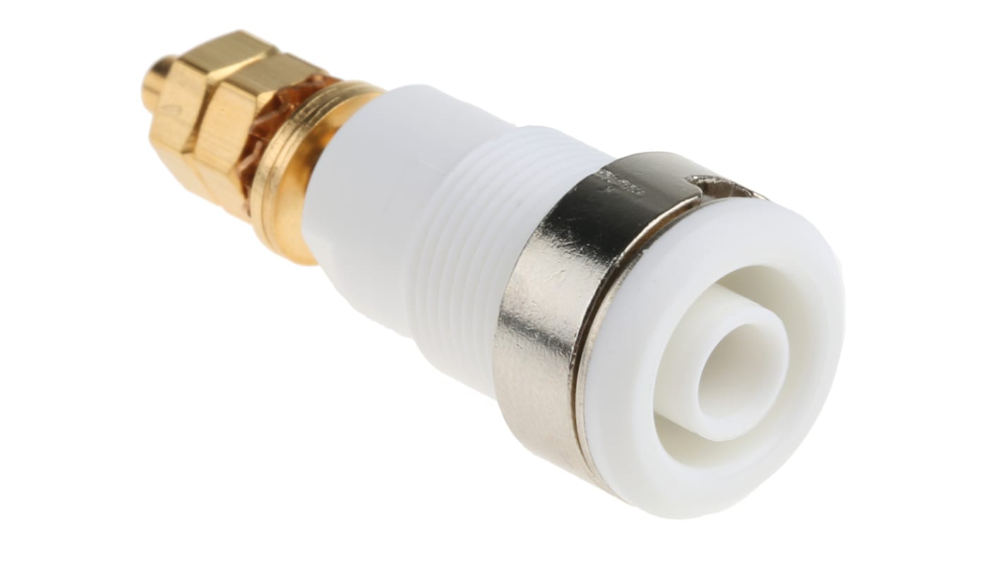 Staubli White Female Banana Socket, 4 mm Connector, Solder Termination, 32A, 1000V, Gold Plating