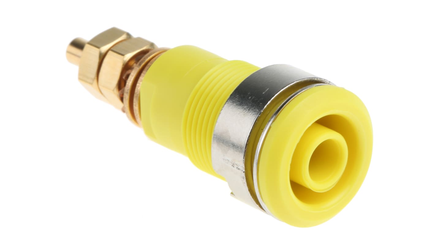 Staubli Yellow Female Banana Socket, 4 mm Connector, Solder Termination, 32A, 1000V, Gold Plating