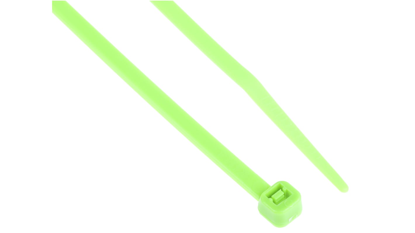 RS PRO Cable Tie, 203mm x 3.6 mm, Green Nylon, Pk-100