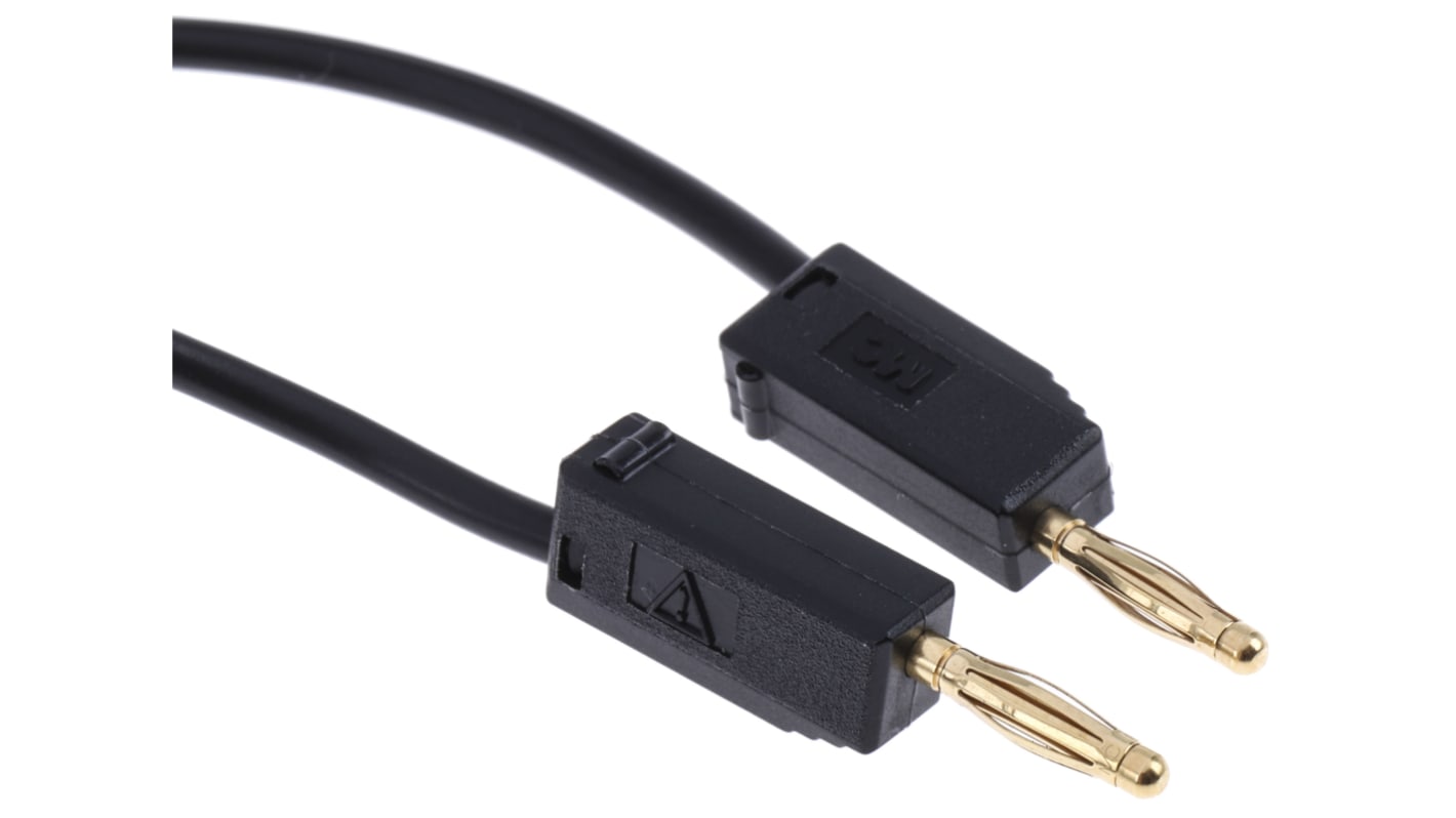 Staubli 2 mm Connector Test Lead, 10A, 30 V ac, 60V dc, Black, 300mm Lead Length