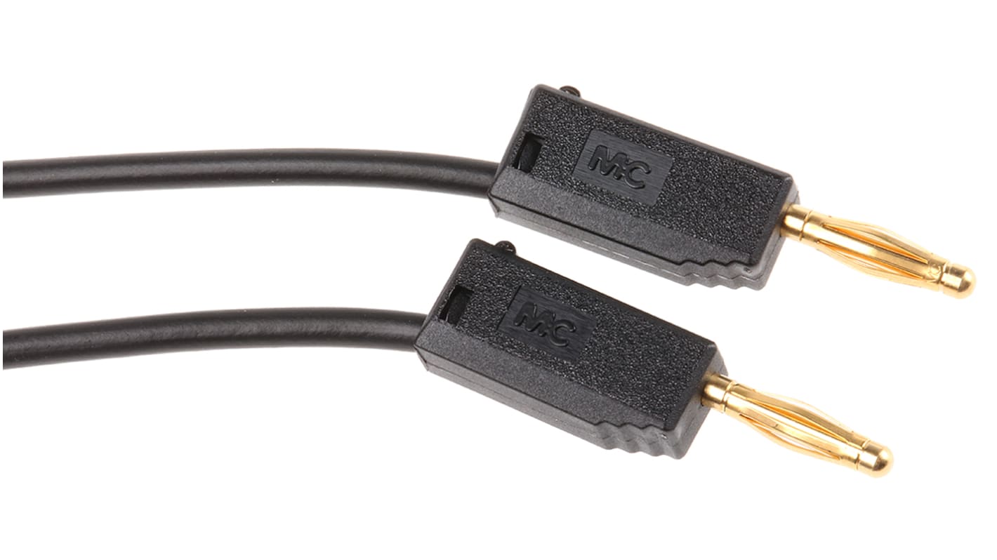Staubli 2mm插头测试线, 500mm线长, 30 V ac, 60V 直流, 10A, 黑色, 公插至公插