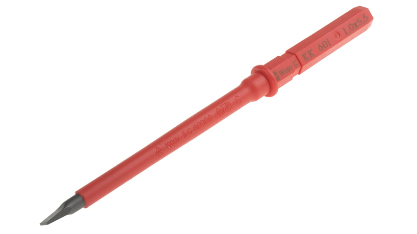 Wera Slotted Insulated Screwdriver Blade, 5.5 x 1 mm Tip, 154 mm Blade, VDE/1000V, 154 mm Overall