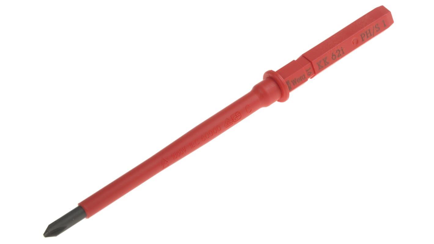 Wera Phillips Insulated Screwdriver Blade, PH1 Tip, 154 mm Blade, VDE/1000V, 154 mm Overall