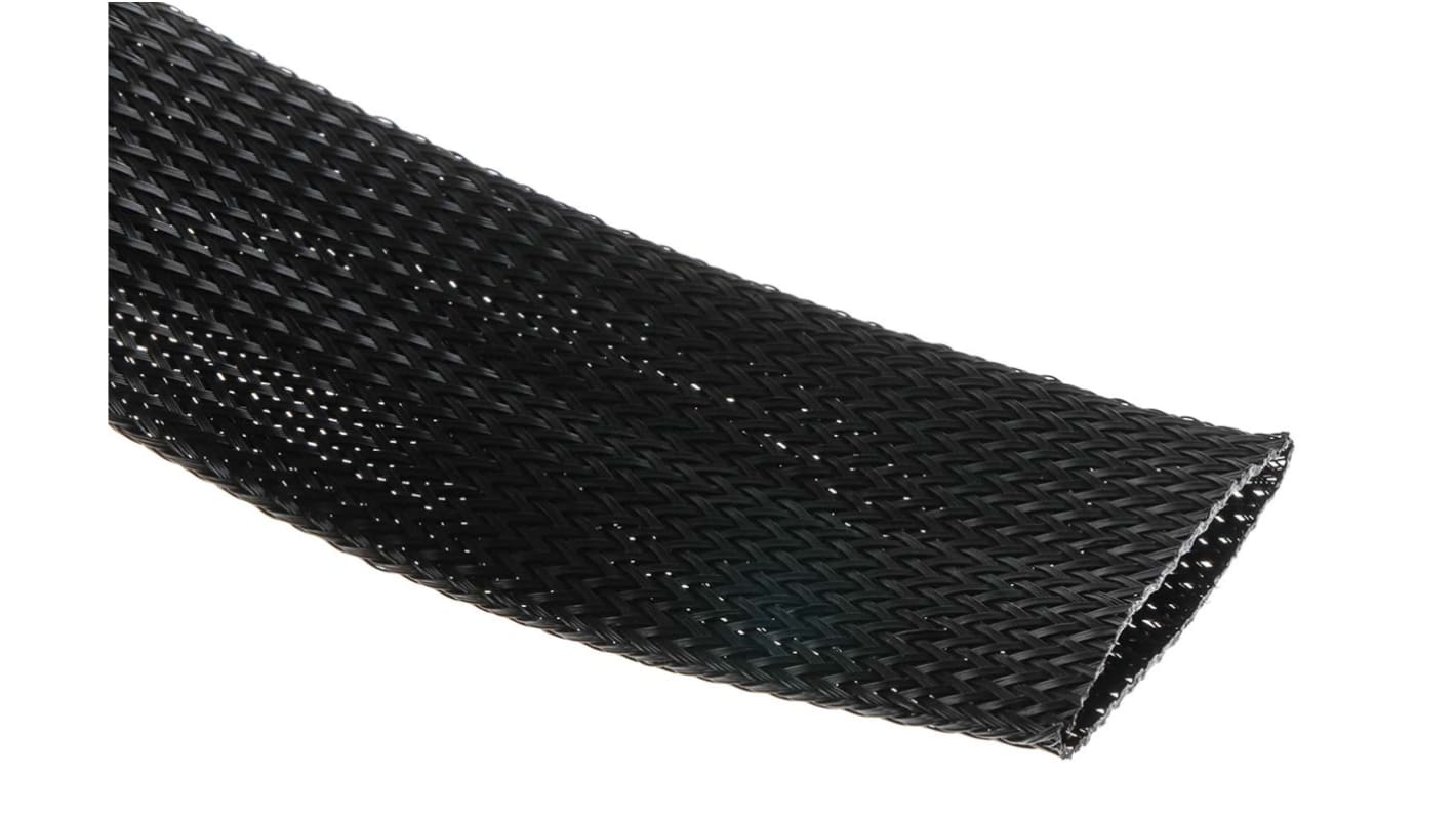 RS PRO Expandable Braided PET Black Cable Sleeve, 40mm Diameter, 5m Length
