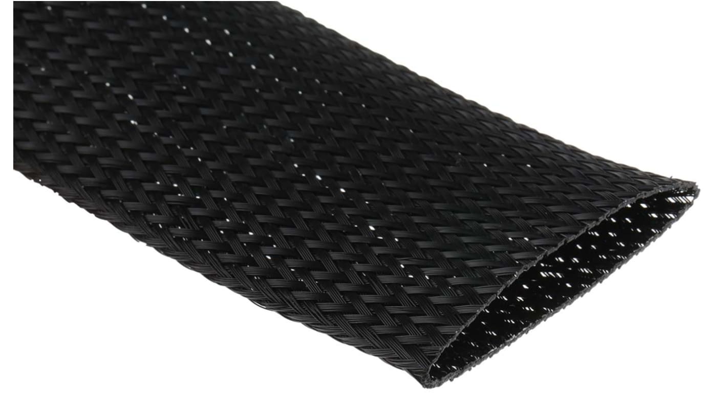 RS PRO Expandable Braided PET Black Cable Sleeve, 50mm Diameter, 5m Length