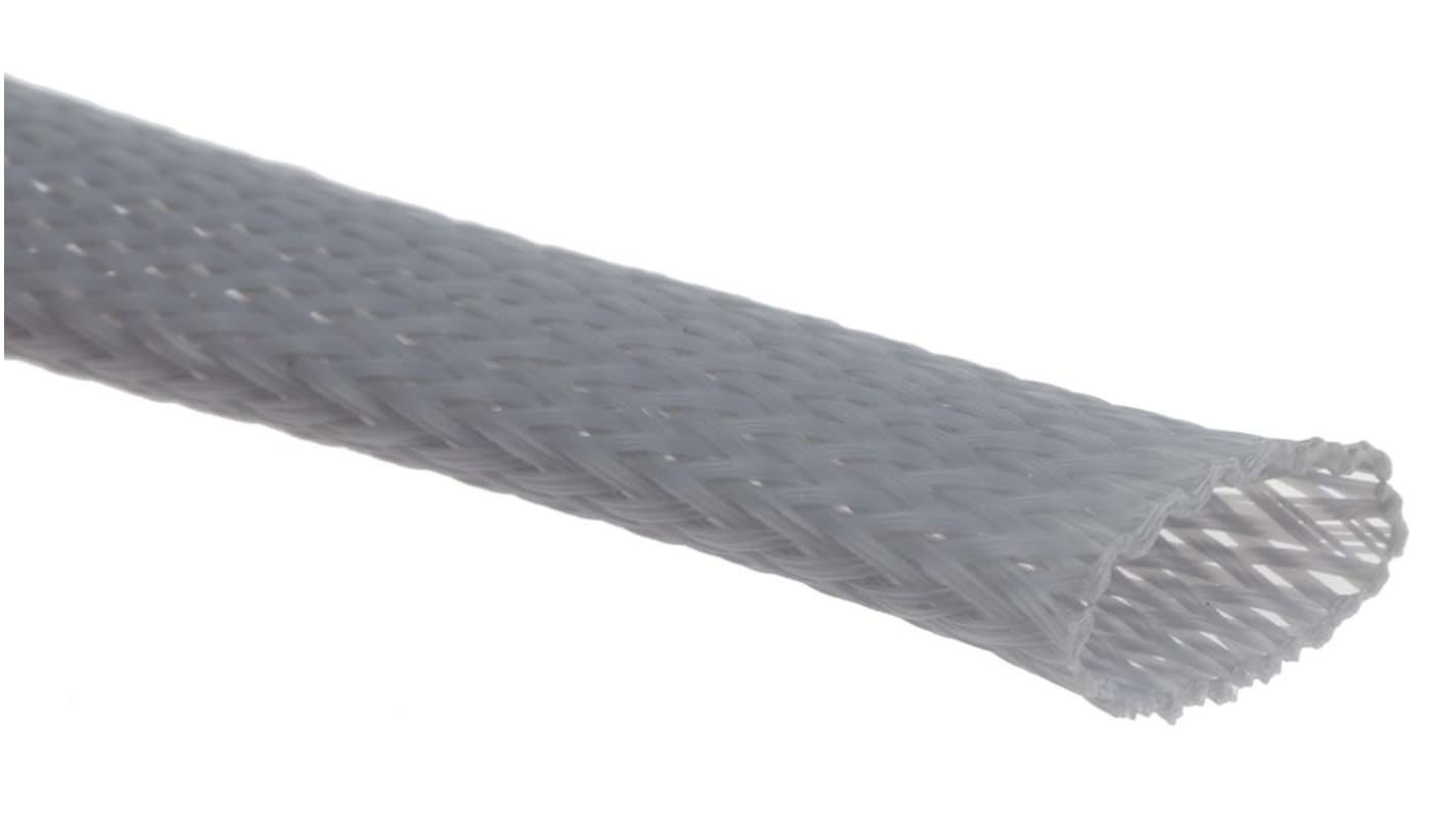 RS PRO Expandable Braided PET Grey Cable Sleeve, 15mm Diameter, 5m Length