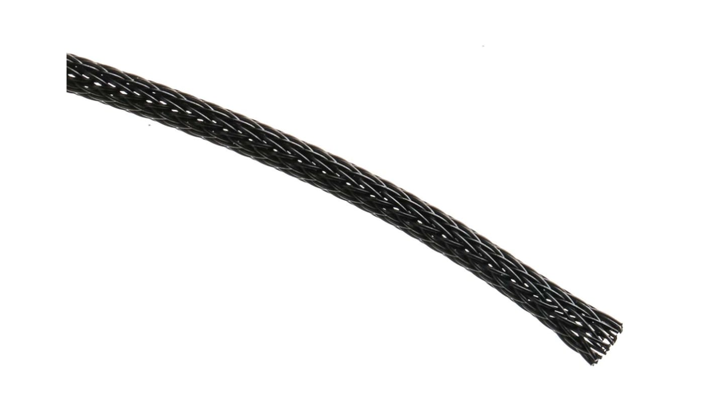RS PRO Expandable Braided PET Black Cable Sleeve, 3mm Diameter, 30m Length
