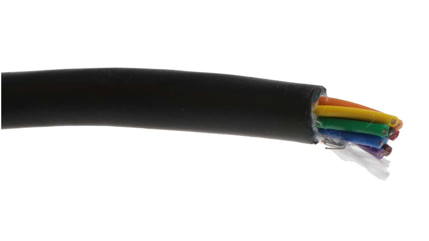 Alpha Wire Xtra-Guard 2 Control Cable, 8 Cores, 0.23 mm², Screened, 30m, Black PE Sheath, 24 AWG
