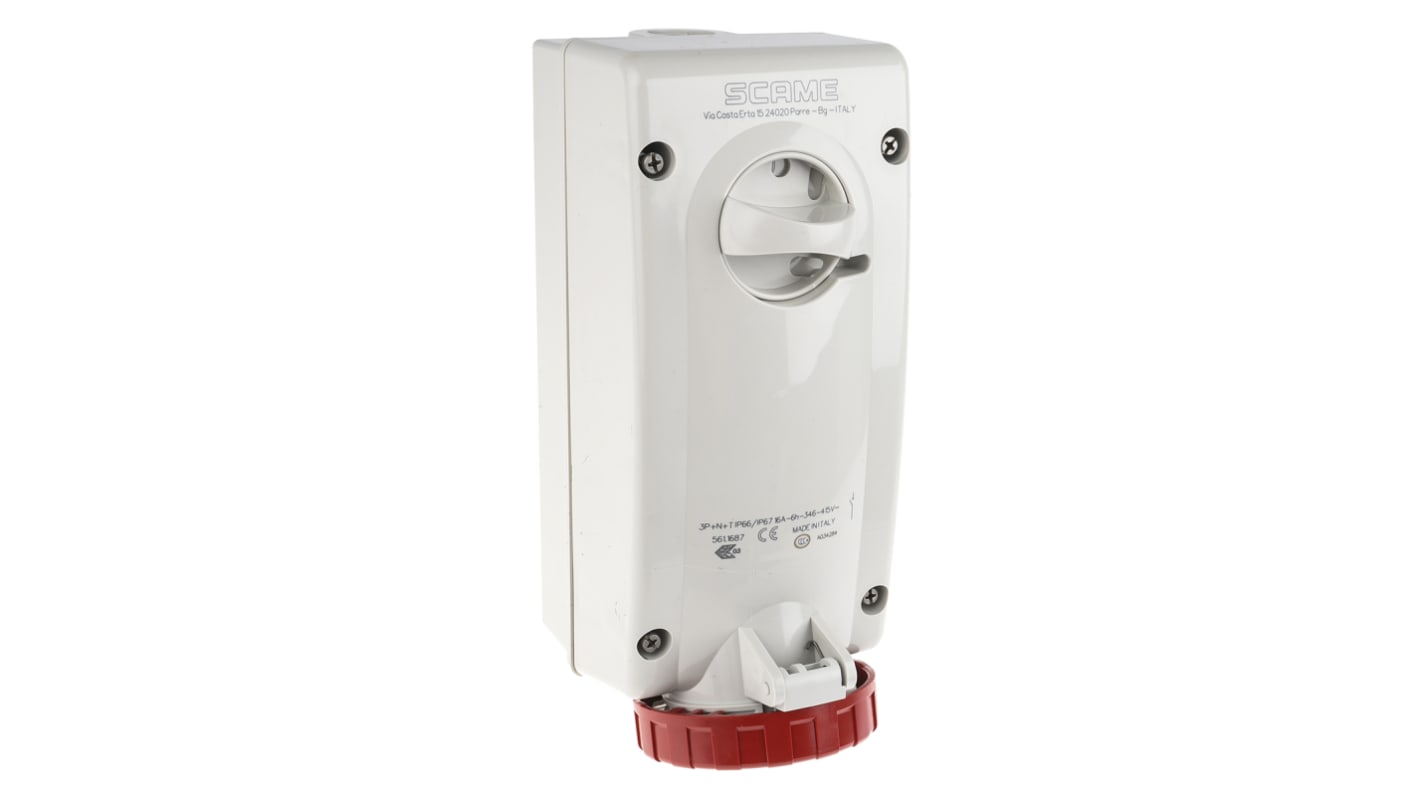 Scame Switchable IP67 Industrial Interlock Socket 3PN+E, Earthing Position 6h, 16A, 415 V
