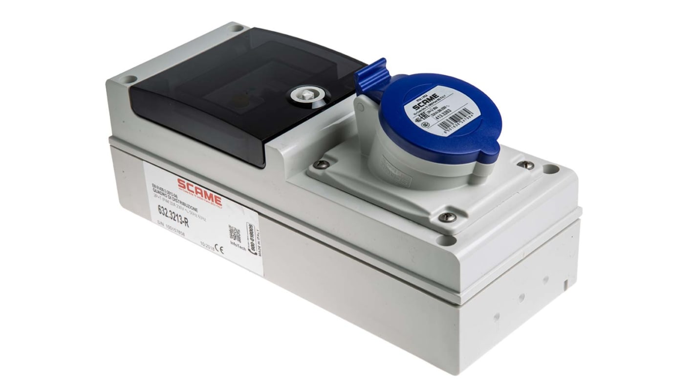 Scame, DOMINO IP44 Blue Wall Mount 2P + E RCD Industrial Power Connector Socket, Rated At 32A, 230 V