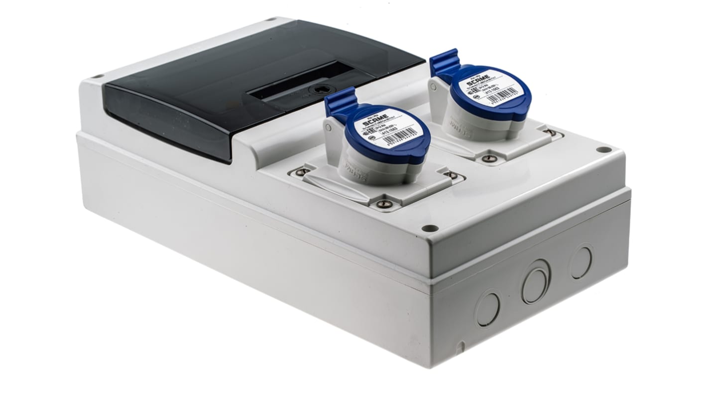 Scame, DOMINO IP44 Blue Wall Mount 2P + E RCD Industrial Power Connector Socket, Rated At 16A, 230 V