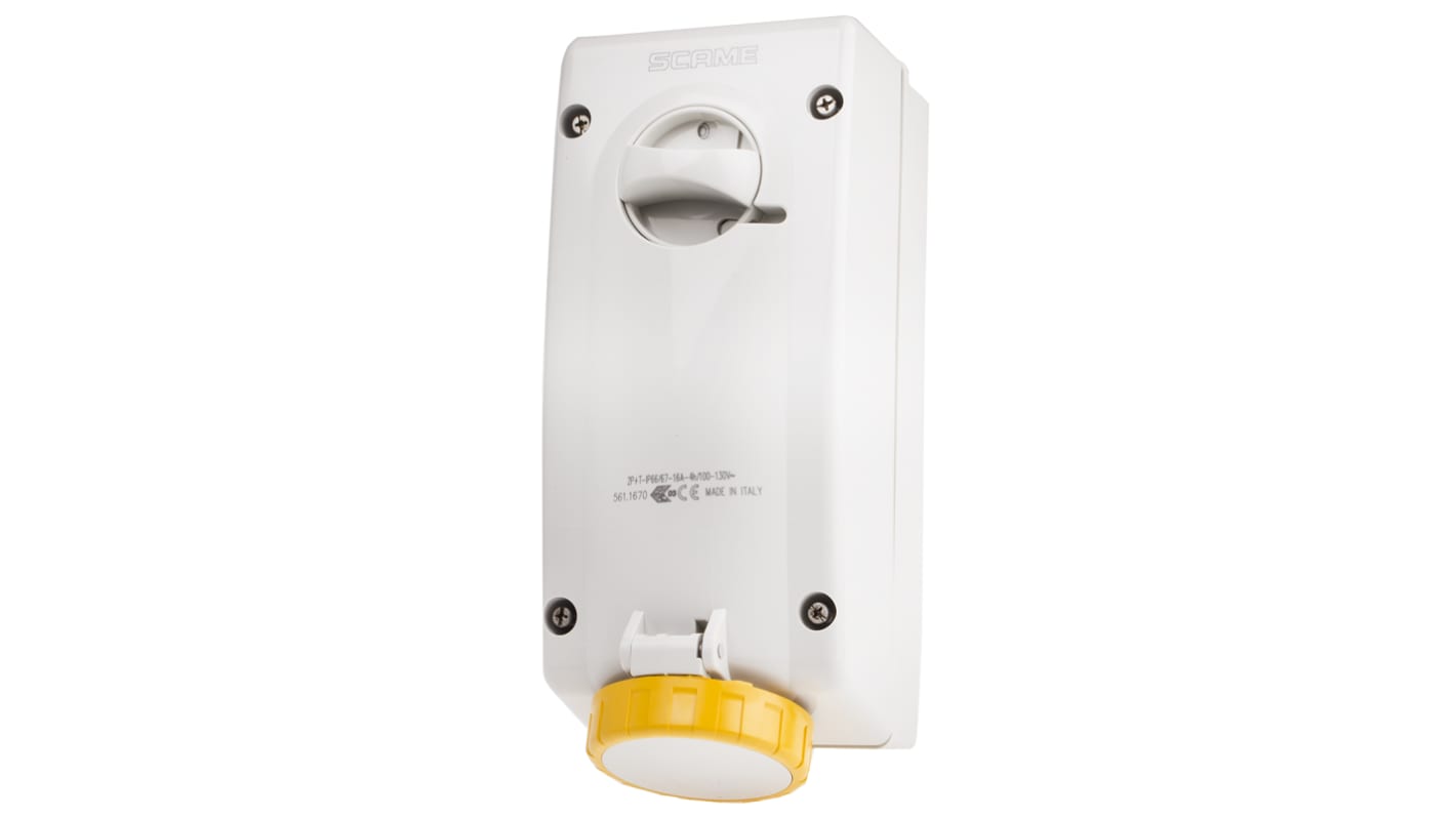 Scame Switchable IP67 Industrial Interlock Socket 2P+E, Earthing Position 4h, 16A, 130 V