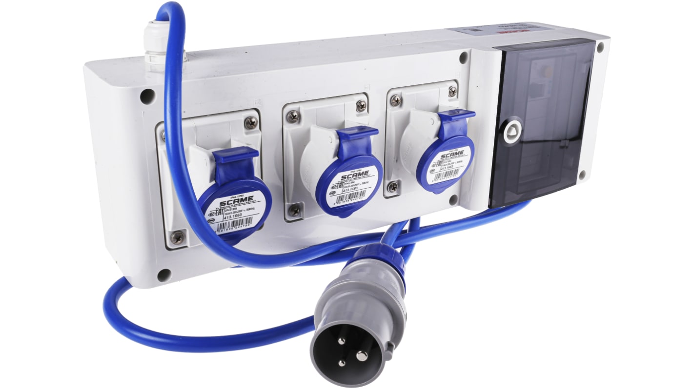 Scame, Block 3 IP44 Red Wall Mount 2P + E RCD Industrial Power Connector Socket, Rated At 16A, 230 V