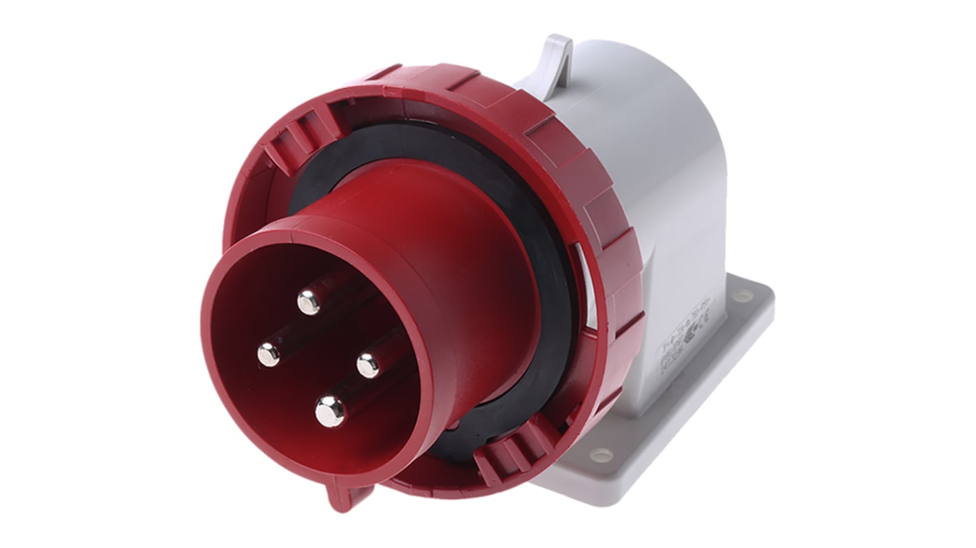 Scame IP66, IP67 Red Wall Mount 3P + E Right Angle Industrial Power Plug, Rated At 32A, 415 V