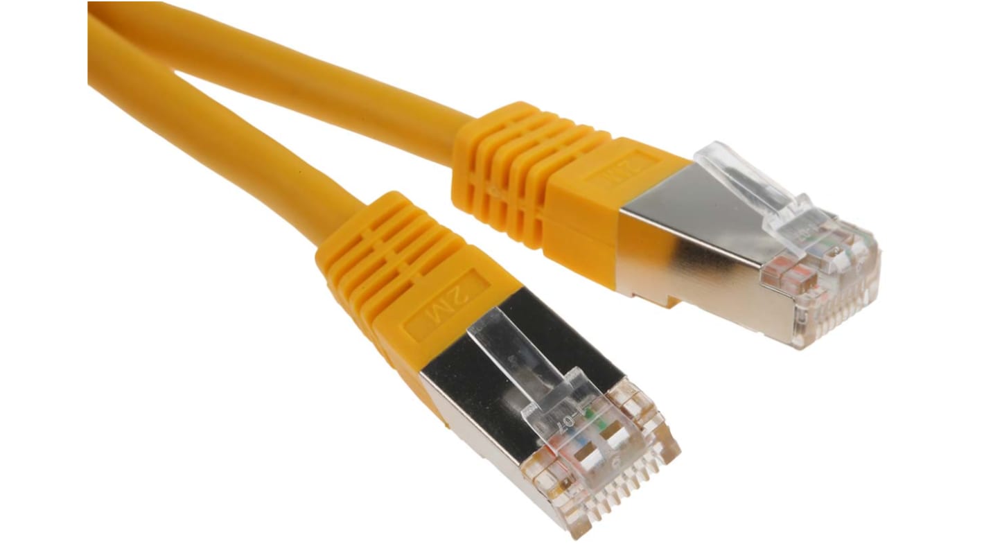 RS PRO, 2m Cat6, Yellow RJ45 to Male RJ45 Male, S/FTP Shielded, Terminated PVC Sheath