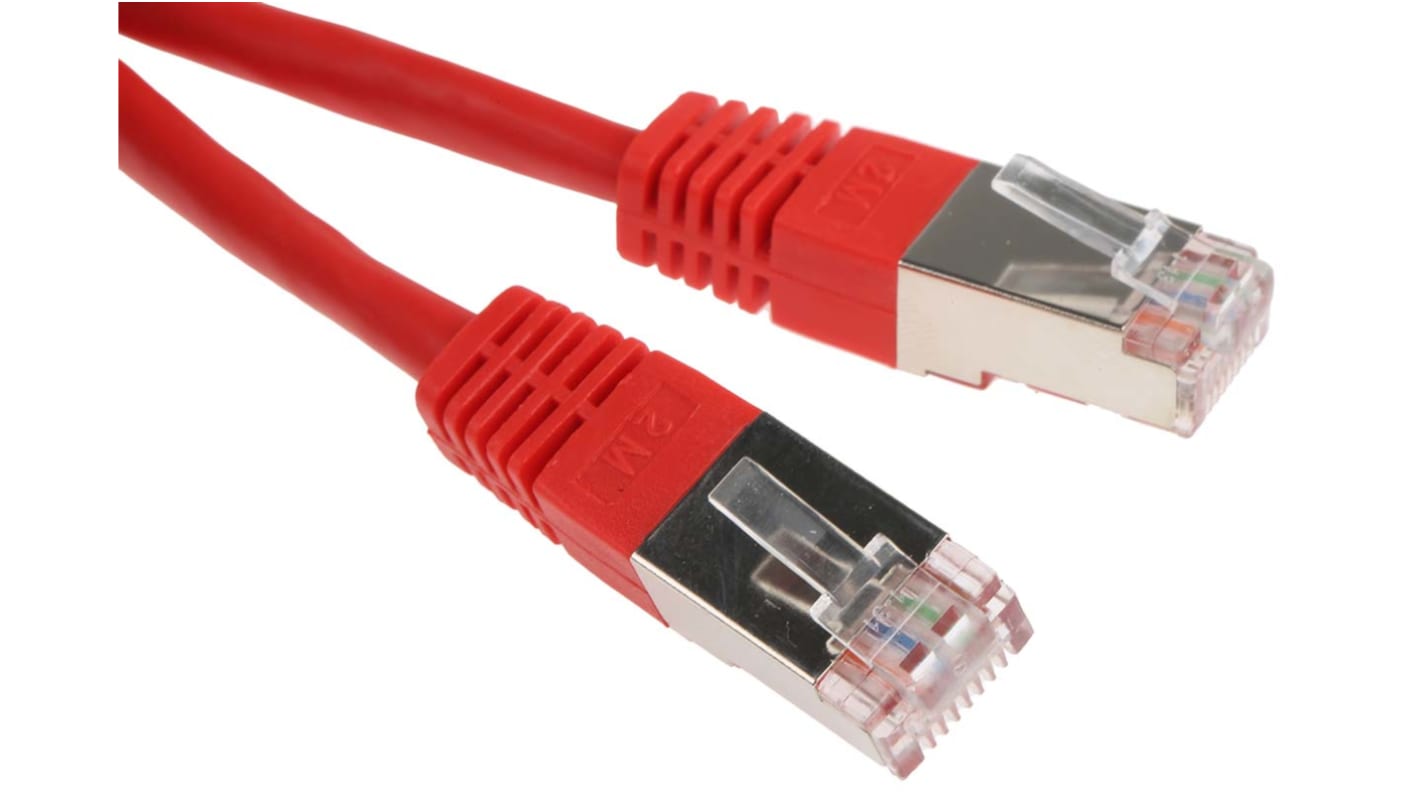 RS PRO, 2m Cat6, Red RJ45 to Male RJ45 Male, S/FTPShielded, Terminated PVC Sheath