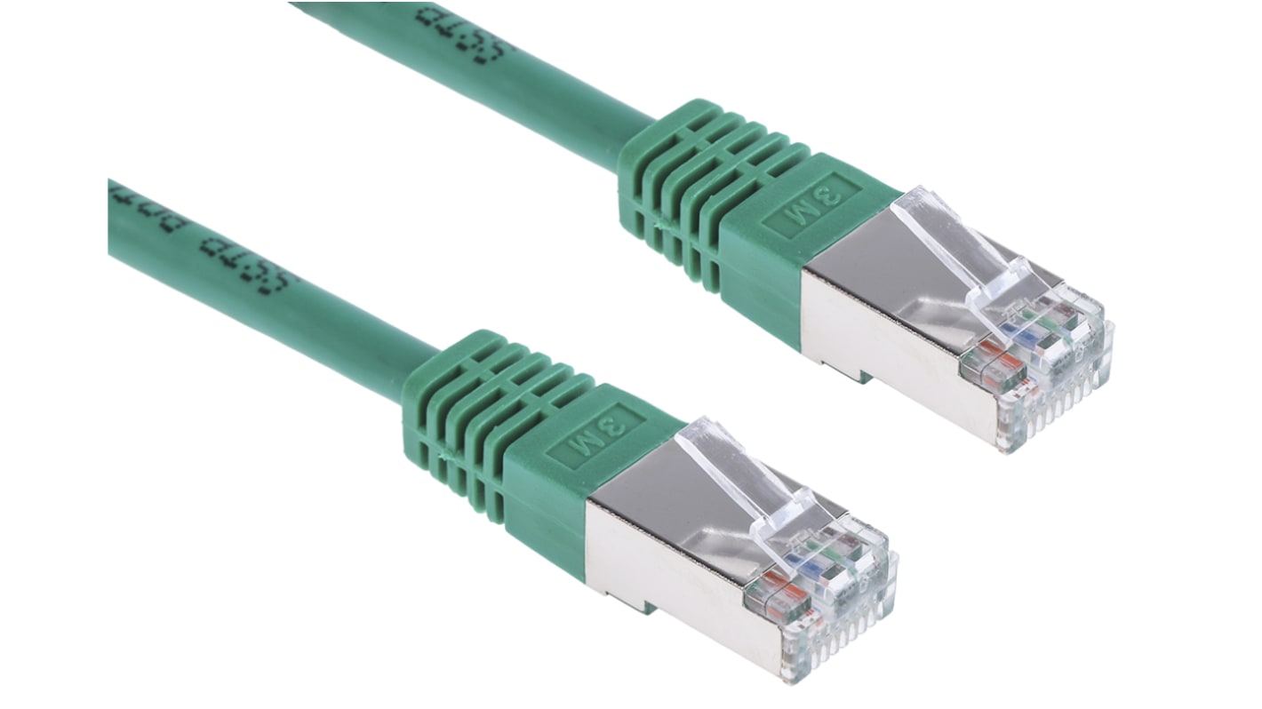 RS PRO, 3m Cat6, Green RJ45 to Male RJ45 Male, S/FTP Shielded, Terminated PVC Sheath