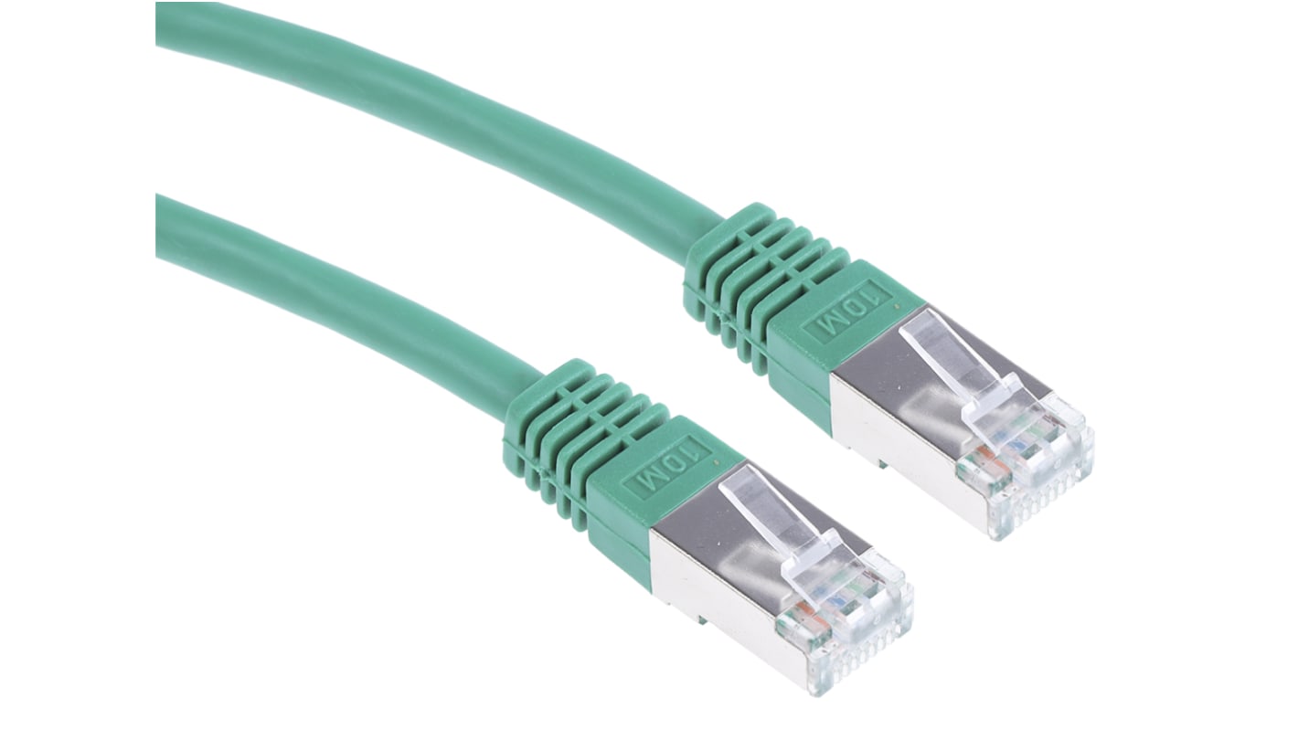RS PRO, 10m Cat6, Green RJ45 to Male RJ45 Male, S/FTP Shielded, Terminated PVC Sheath