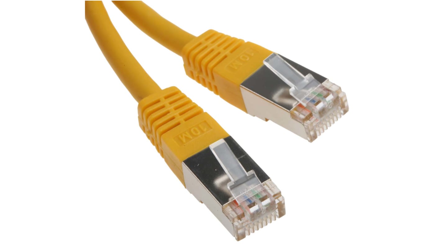 RS PRO, 10m Cat6, Yellow RJ45 to Male RJ45 Male, S/FTP Shielded, Terminated PVC Sheath