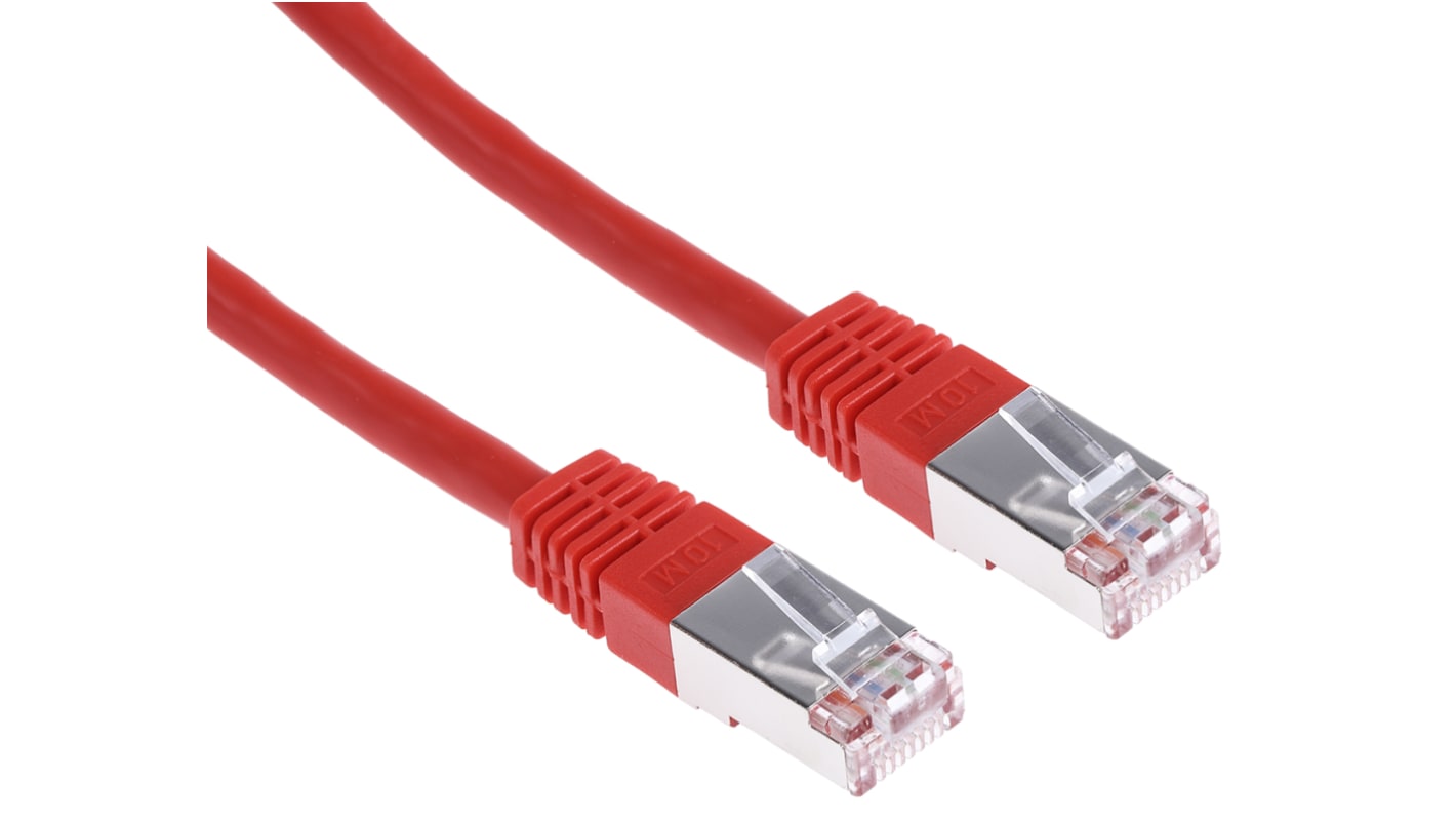 RS PRO, 10m Cat6, Red RJ45 to Male RJ45 Male, S/FTP Shielded, Terminated PVC Sheath