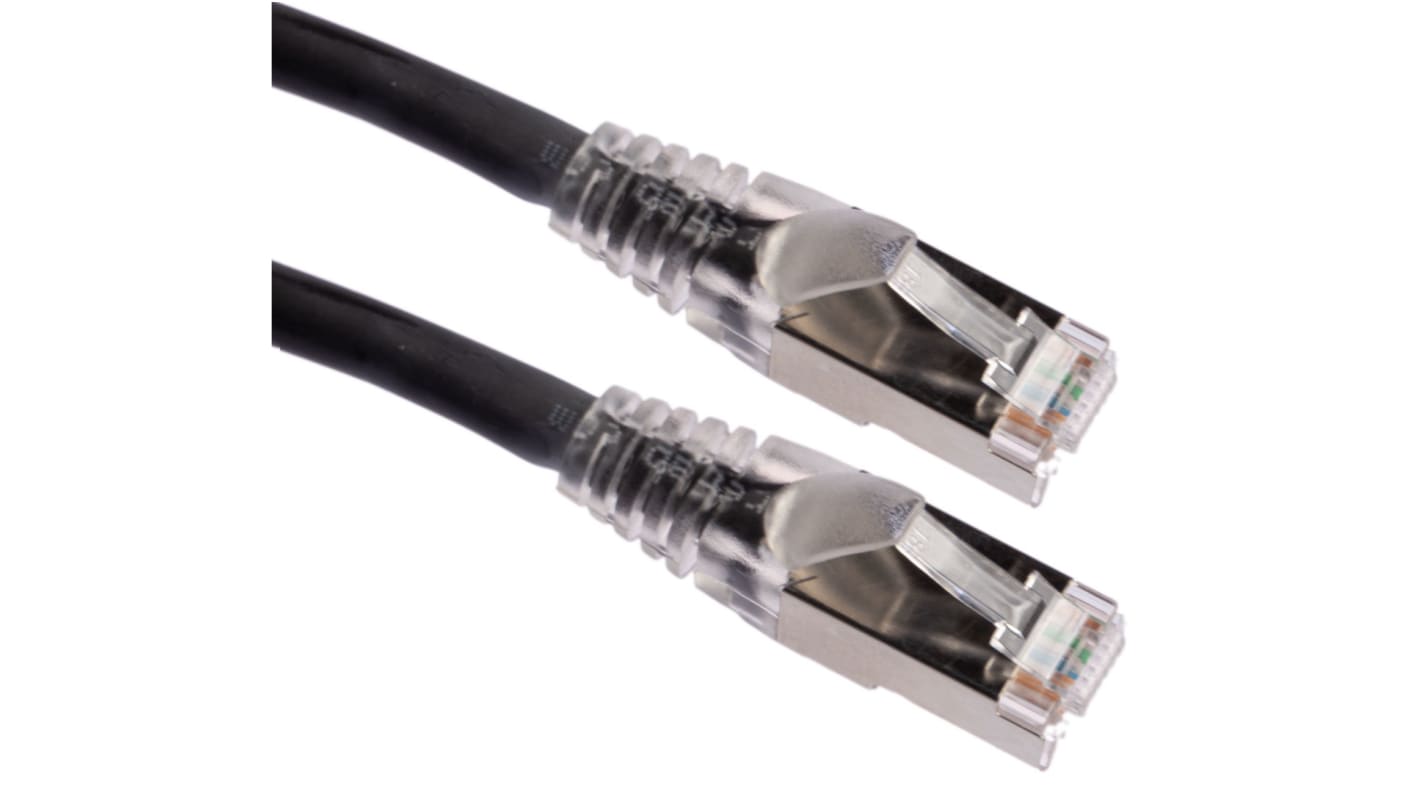 RS PRO, 5m Cat6, Black RJ45 to Male RJ45 Male, S/FTP Shielded, Terminated PVC Sheath