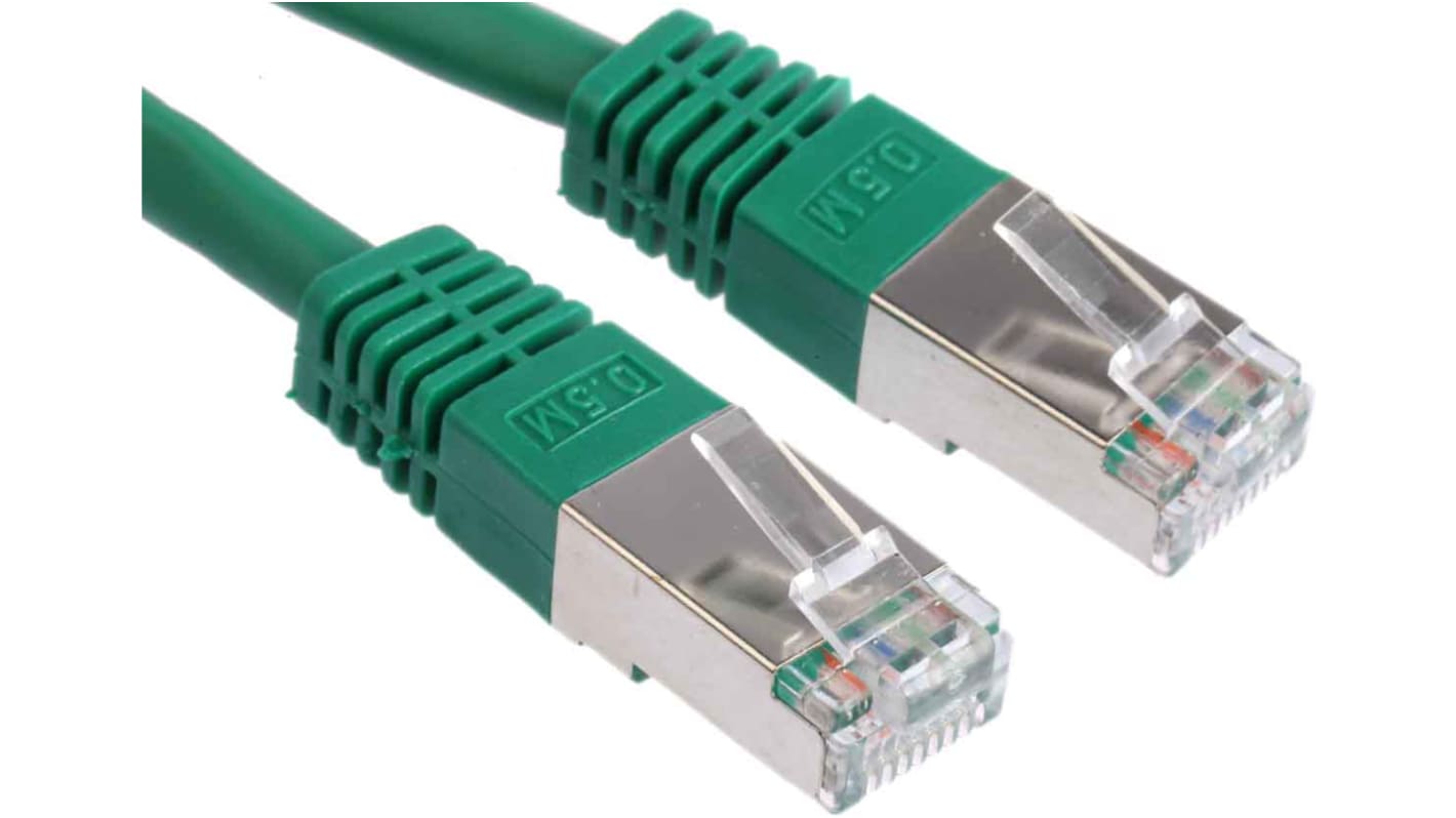 RS PRO, 0.5m Cat6, Green RJ45 to Male RJ45 Male, S/FTPShielded, Terminated PVC Sheath