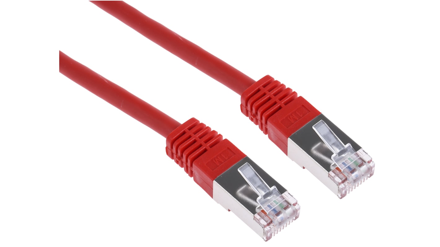 RS PRO, 1m Cat6, Red RJ45 to Male RJ45 Male, S/FTP Shielded, Terminated PVC Sheath