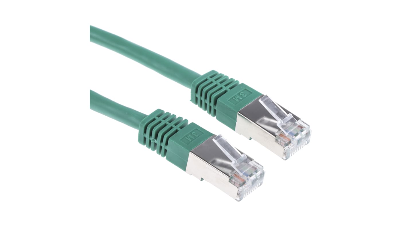 RS PRO, 5m Cat6, Green RJ45 to Male RJ45 Male, S/FTP Shielded, Terminated PVC Sheath