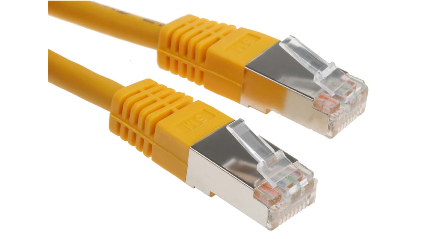 RS PRO, 5m Cat6, Yellow RJ45 to Male RJ45 Male, S/FTP Shielded, Terminated PVC Sheath