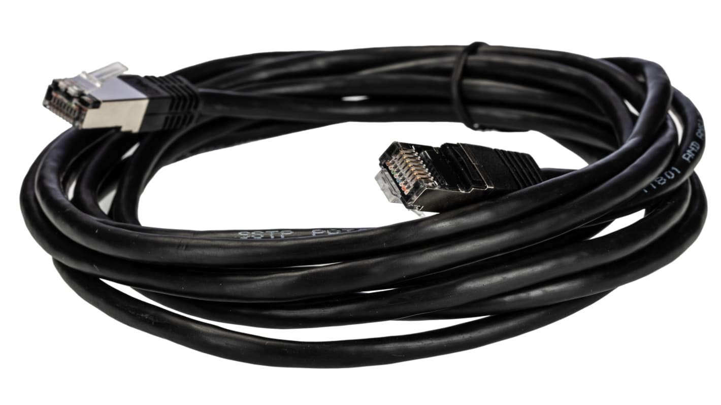 RS PRO, 3m Cat6, Black RJ45 to Male RJ45 Male, S/FTP Shielded, Terminated PVC Sheath