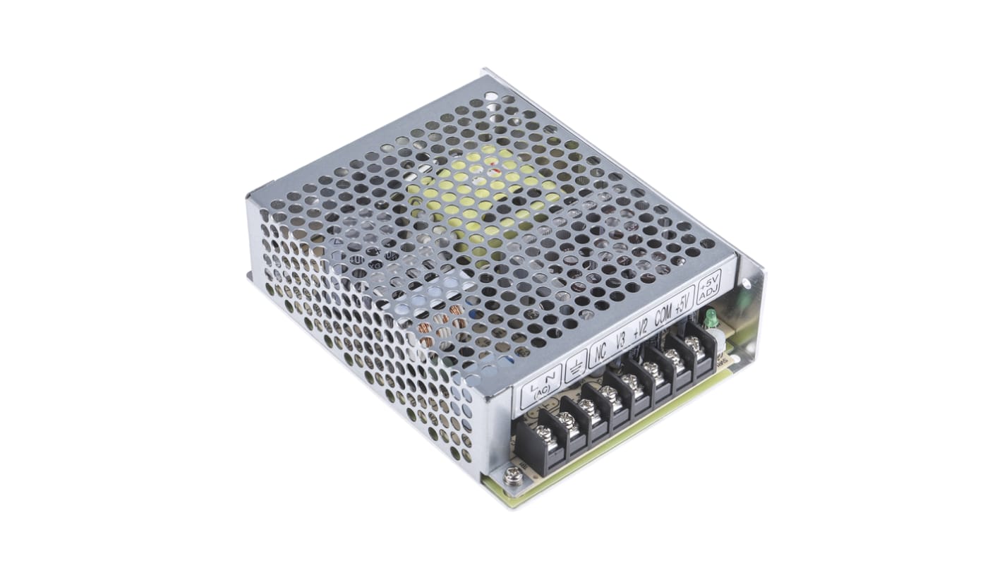MEAN WELL 65.5W开关电源, 5 V dc, ±15V 直流, 2.2 A, 5 A, 500mA, 3路输出, 底盘安装