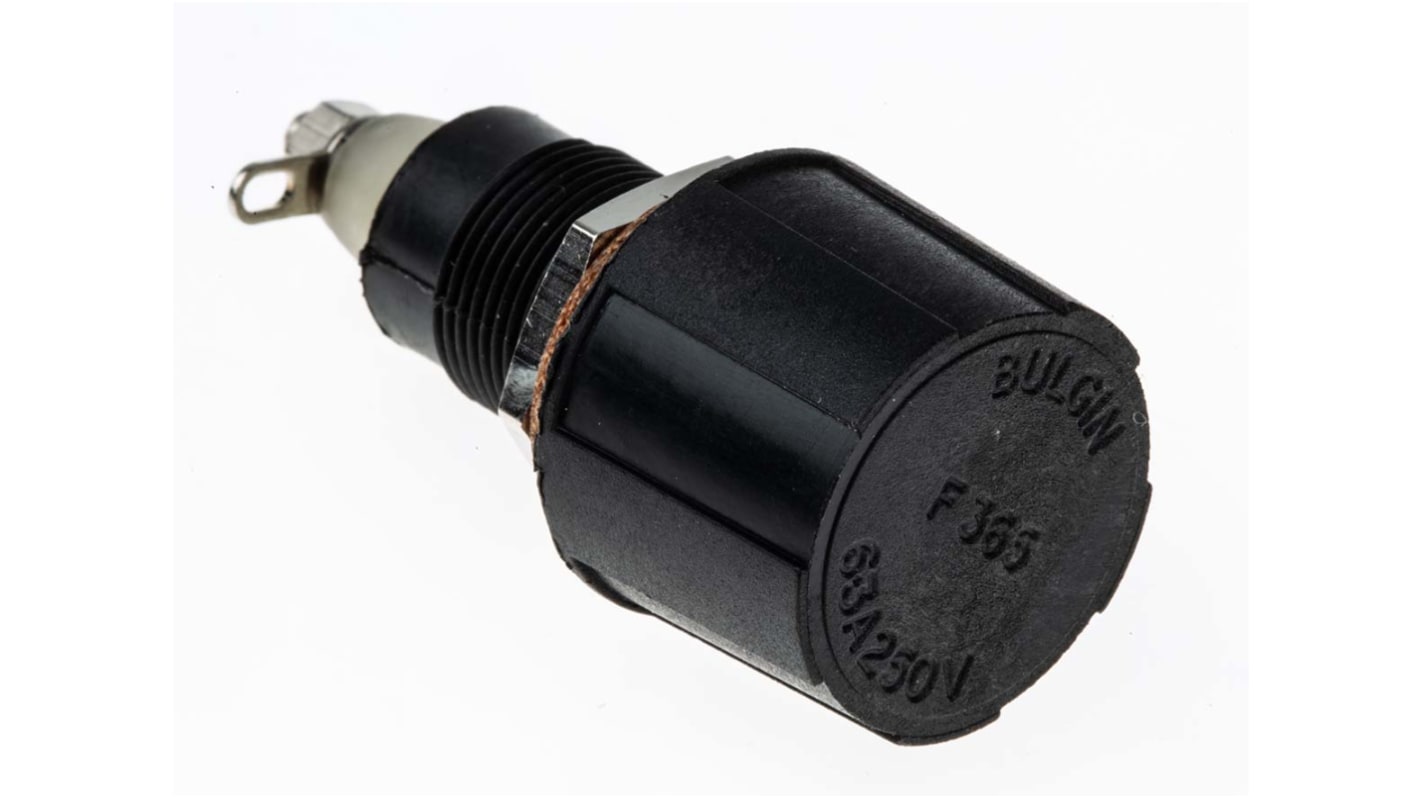 Bulgin 面板安装保险丝座, 5 x 20mm尺寸, 6.3A, 250V 交流, 面板安装, 1P, FX系列