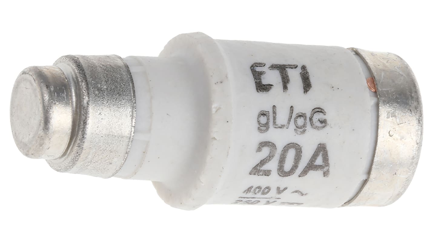 ETI D02 Neozed熔断器, 20A, 400V 交流, E18螺纹, 陶瓷, gG, 蓝色盖