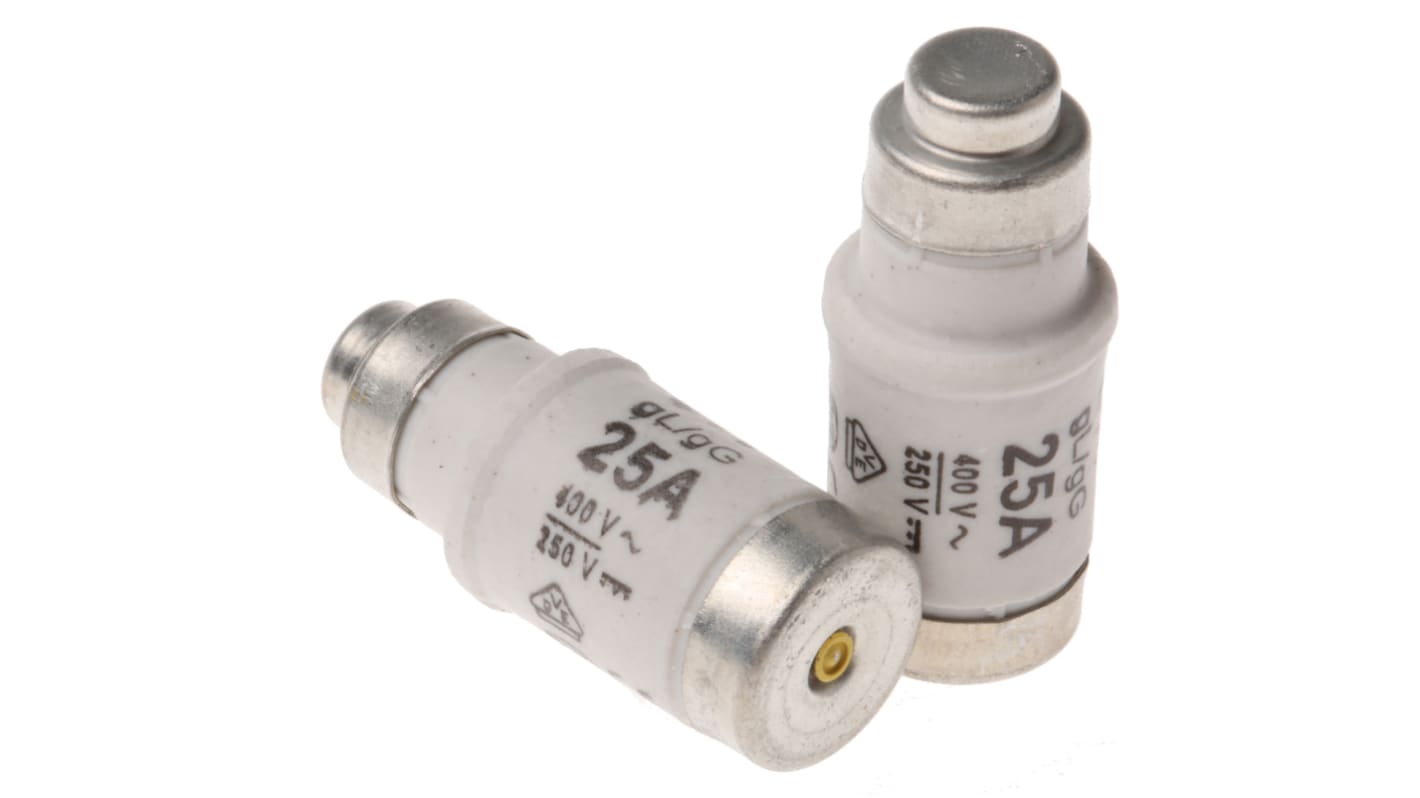 ETI D02 Neozed熔断器, 25A, 400V 交流, E18螺纹, 陶瓷, gG, 黄色盖