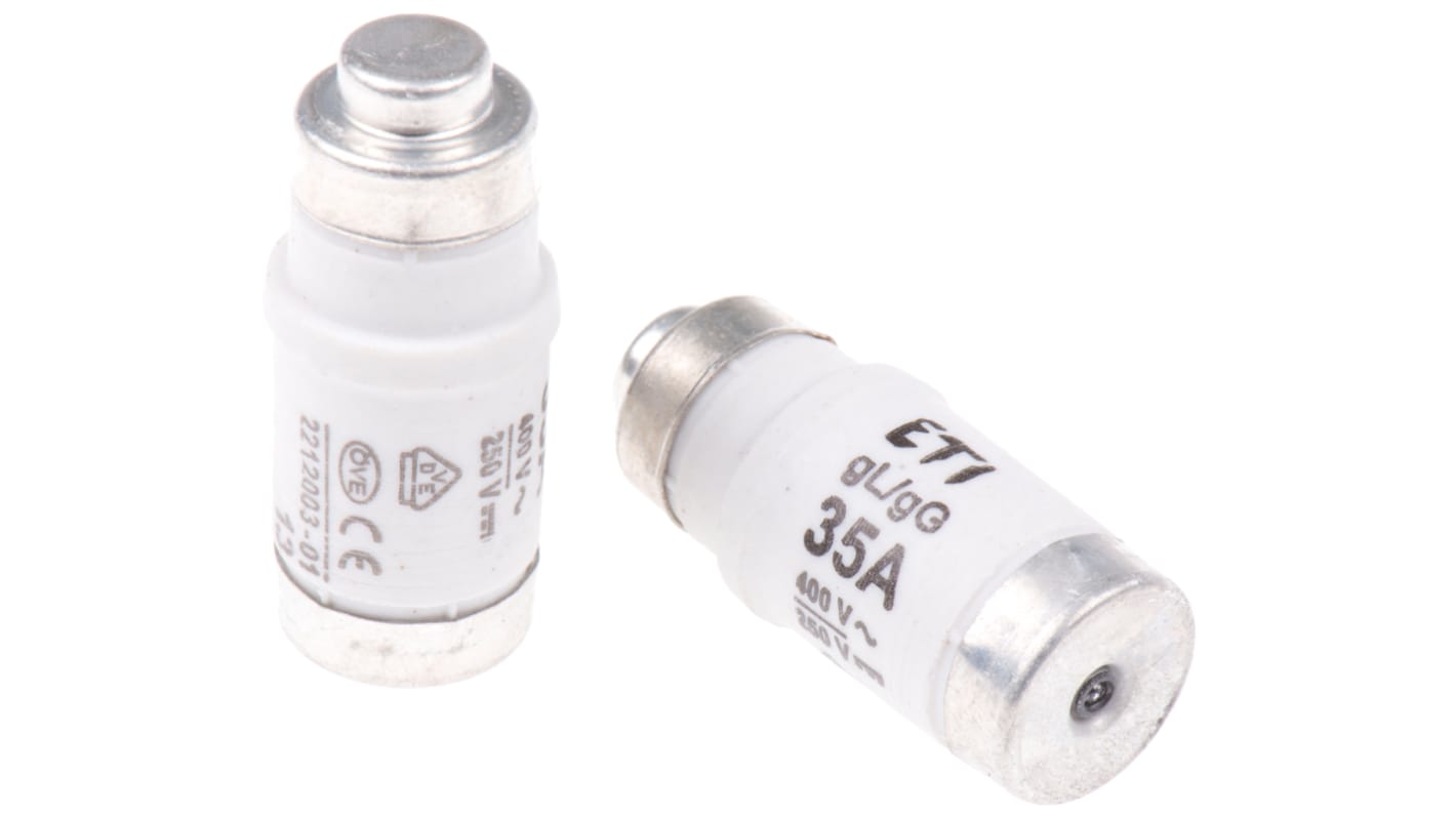 ETI D02 Neozed熔断器, 35A, 400V 交流, E18螺纹, 陶瓷, gG, 黑色盖