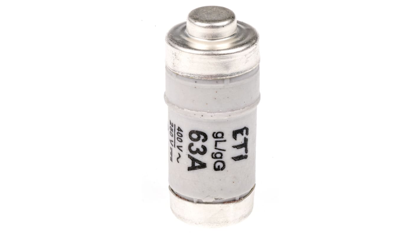 ETI D02 Neozed熔断器, 63A, 400V 交流, E18螺纹, 陶瓷, gG, 铜盖
