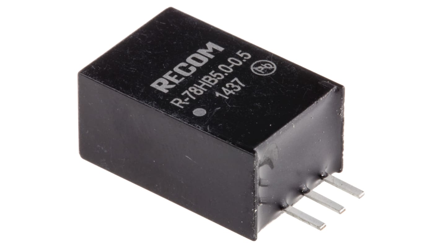 Recom Switching Regulator, Through Hole, 5V dc Output Voltage, 9 → 72V dc Input Voltage, 500mA Output Current, 1