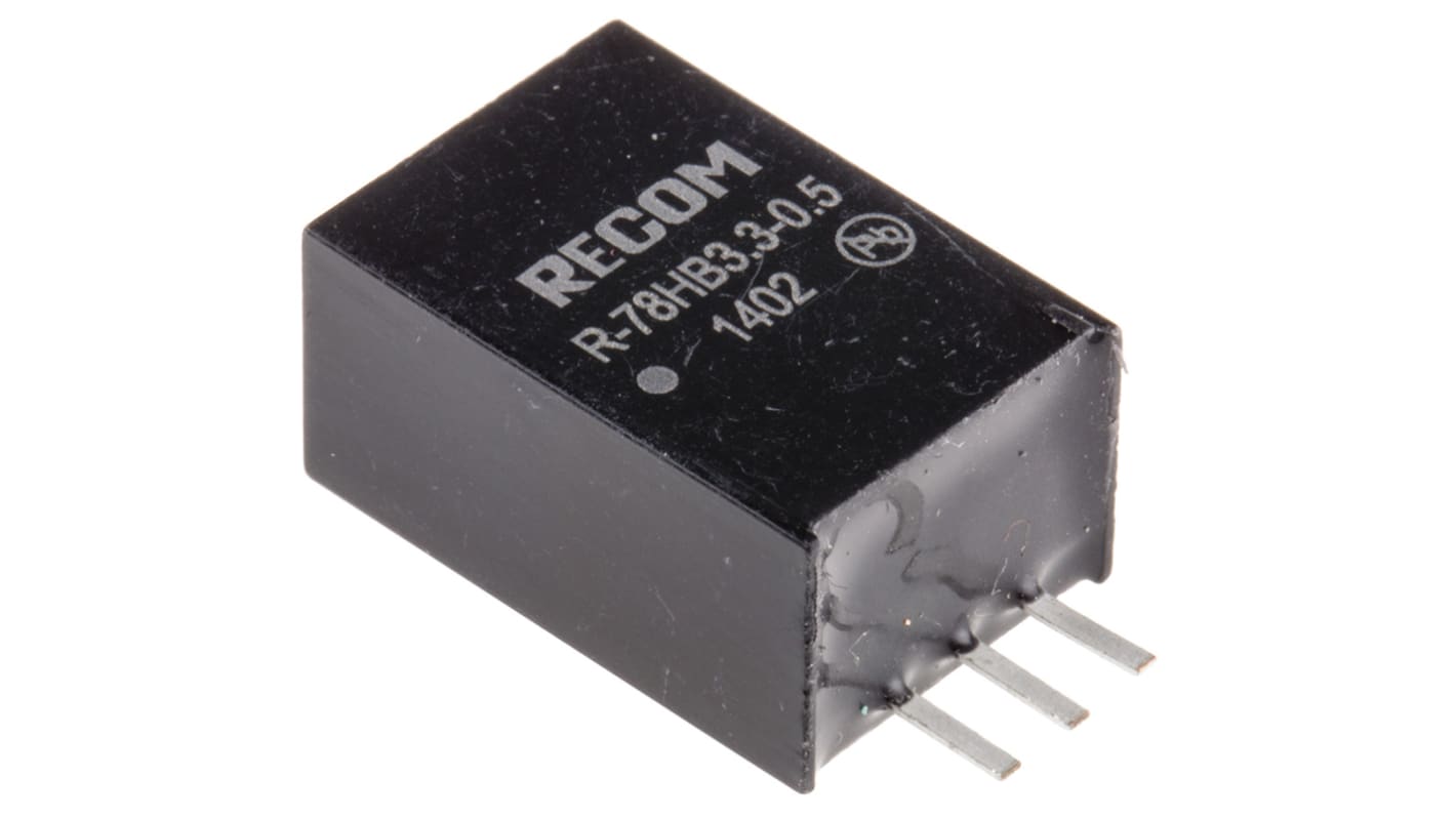 Recom スルーホール スイッチングレギュレータ 9 → 72V dc To 3.3V dc 500mA