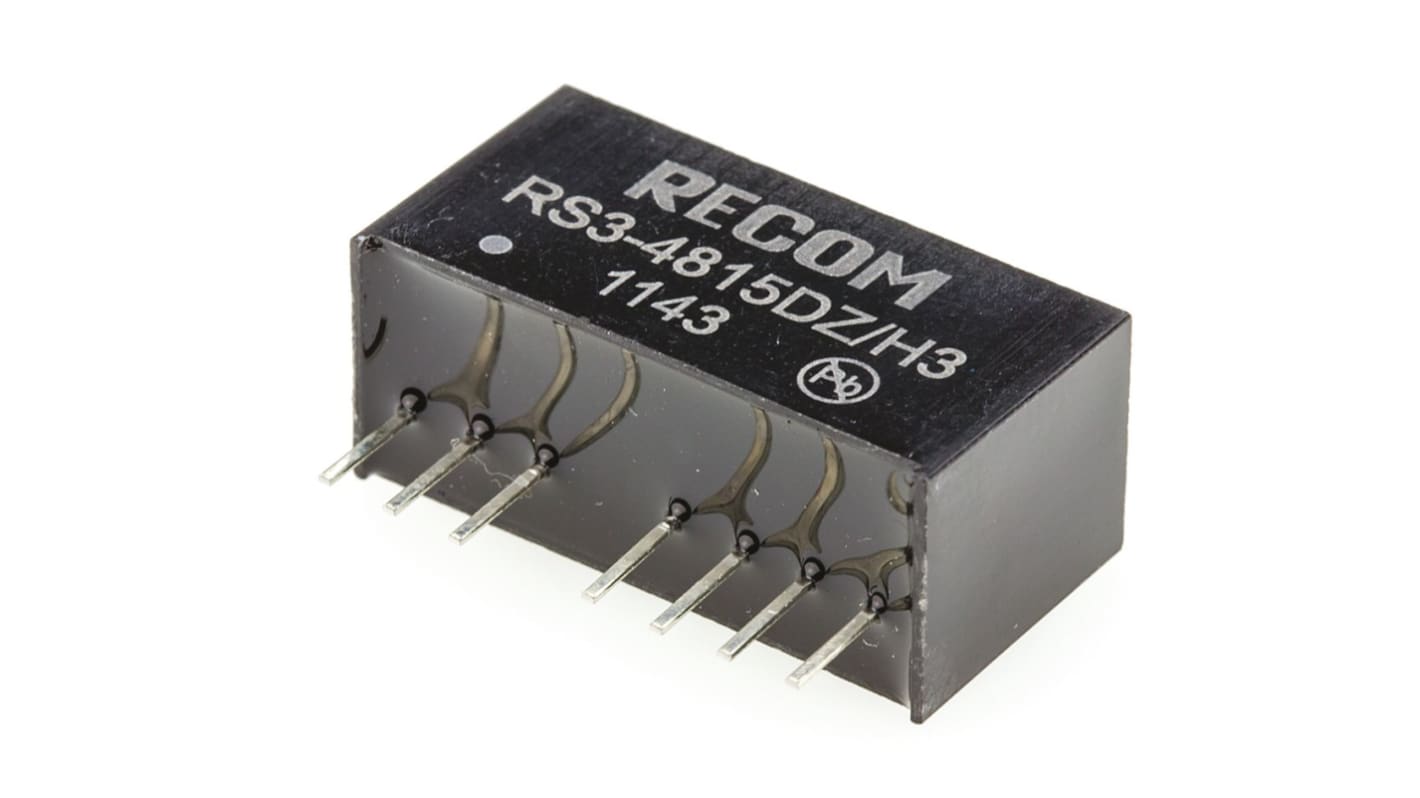 Recom RS3 DC-DC Converter, ±15V dc/ ±100mA Output, 20 → 60 V dc Input, 3W, Through Hole, +71°C Max Temp -40°C