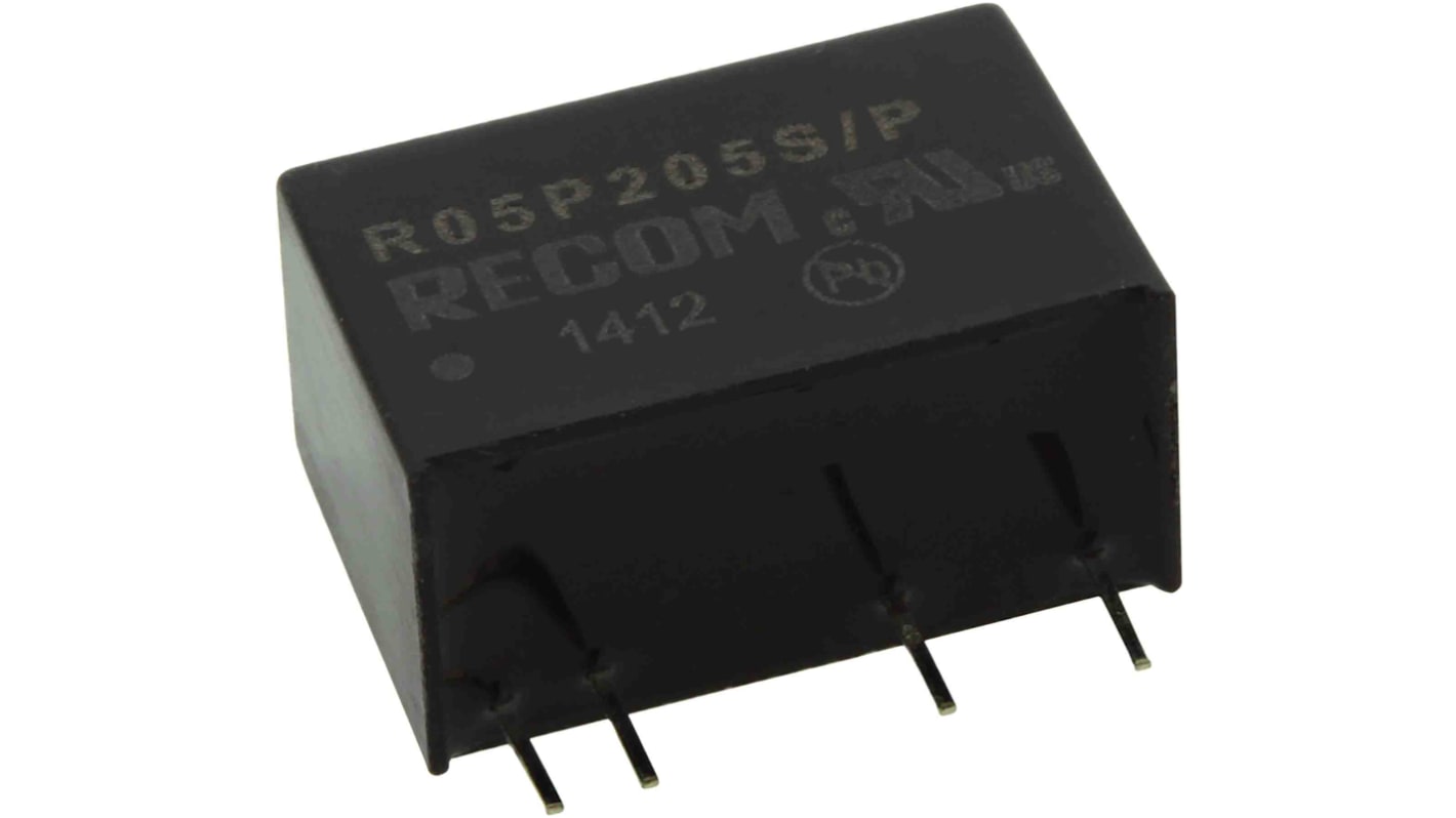 Recom R05P DC-DC Converter, 5V dc/ 400mA Output, 4.5 → 5.5 V dc Input, 2W, Through Hole, +85°C Max Temp -40°C