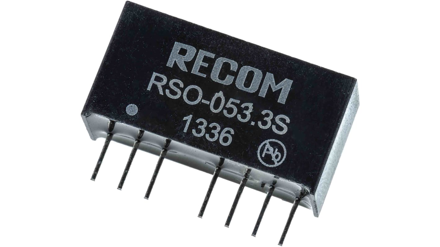 Recom RSO DC-DC Converter, 3.3V dc/ 300mA Output, 4.5 → 9 V dc Input, 1W, Through Hole, +85°C Max Temp -40°C Min