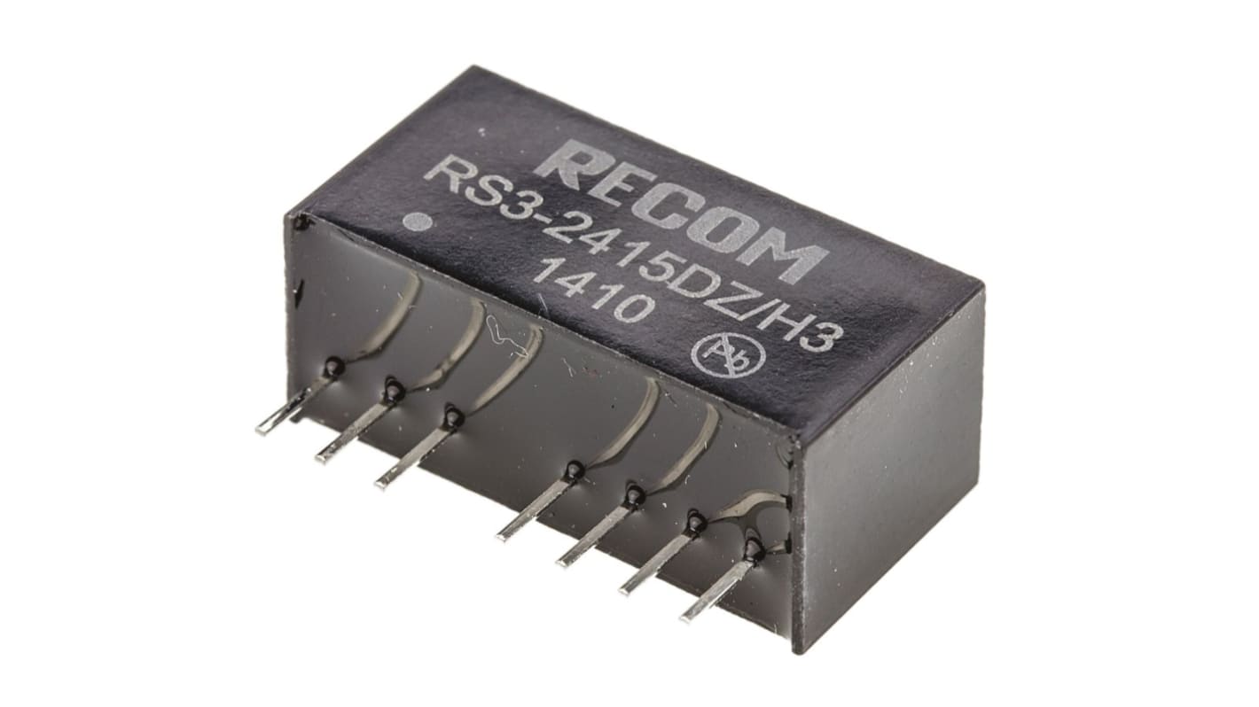 Recom RS3 DC-DC Converter, ±15V dc/ ±100mA Output, 9 → 27 V dc Input, 3W, Through Hole, +71°C Max Temp -40°C Min