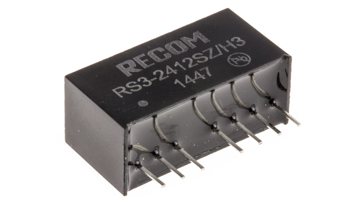 Recom RS3 DC-DC Converter, 12V dc/ 250mA Output, 9 → 27 V dc Input, 3W, Through Hole, +71°C Max Temp -40°C Min
