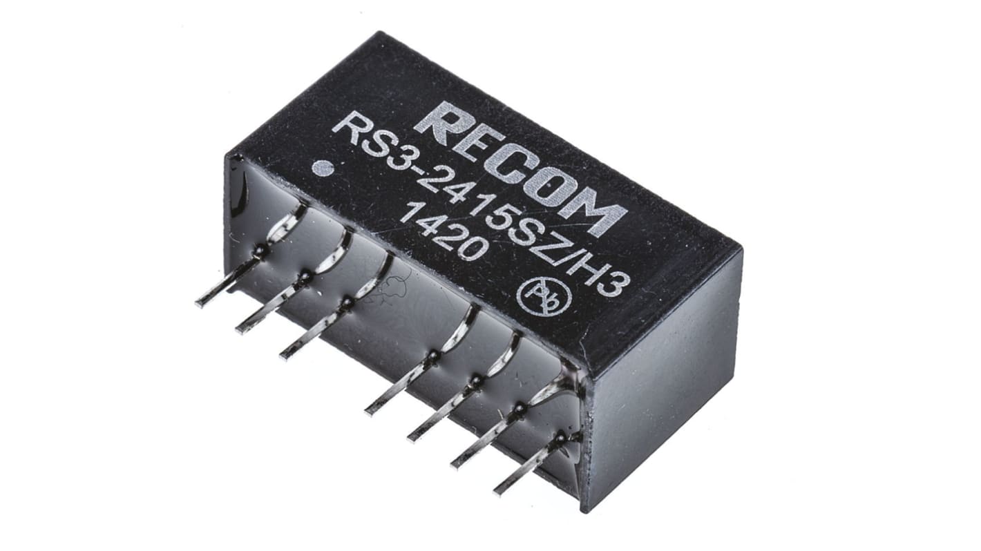 Recom RS3 DC-DC Converter, 15V dc/ 200mA Output, 9 → 27 V dc Input, 3W, Through Hole, +71°C Max Temp -40°C Min