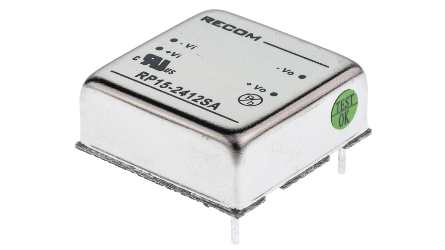 Recom RP15-A DC-DC Converter, 12V dc/ 1.3A Output, 18 → 36 V dc Input, 15W, Through Hole, +85°C Max Temp -40°C