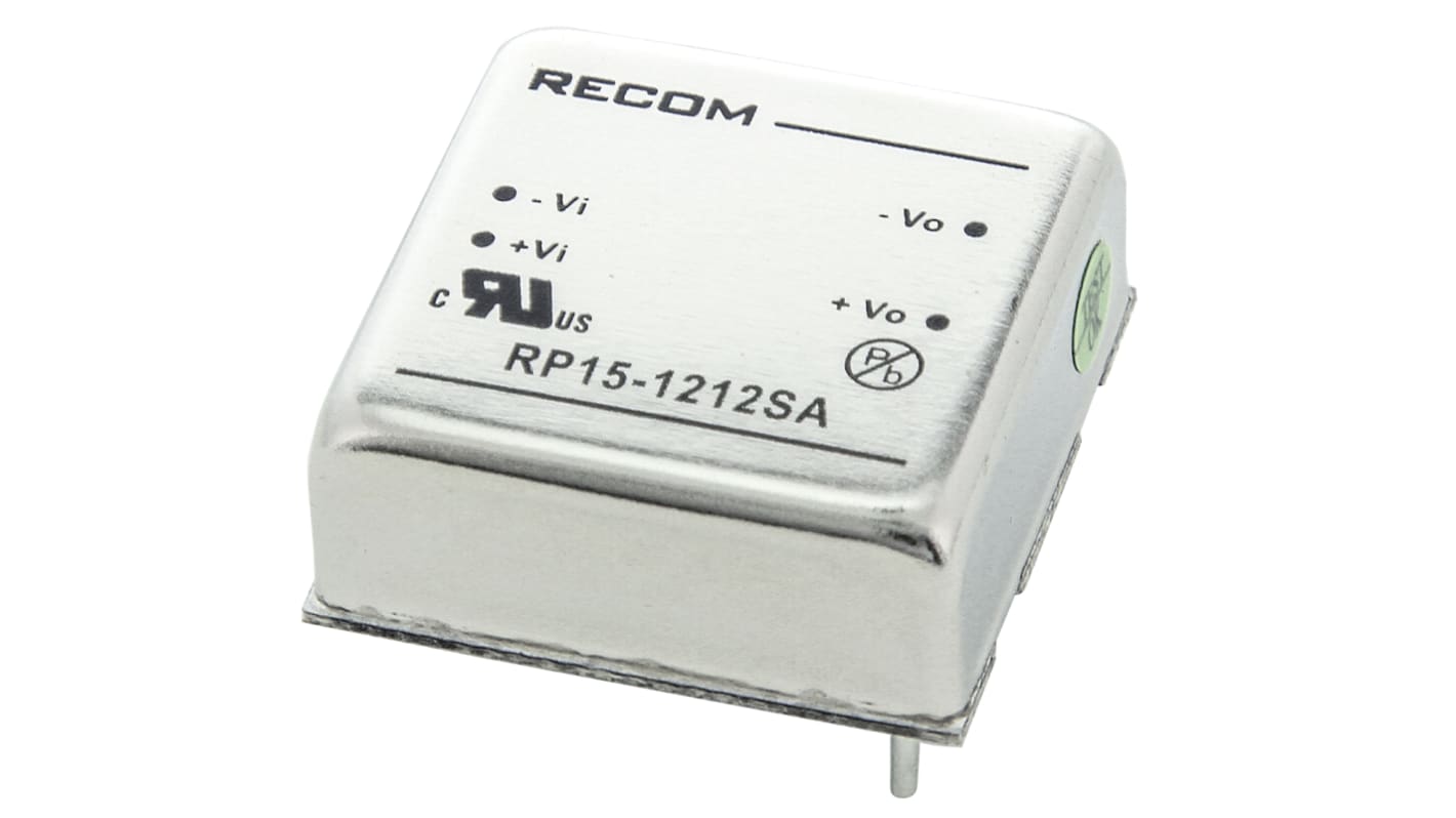 Przetwornica DC-DC, 15W, Uwe 9 → 18 V DC, Uwy 12V dc, Iwy 1.3A, Recom