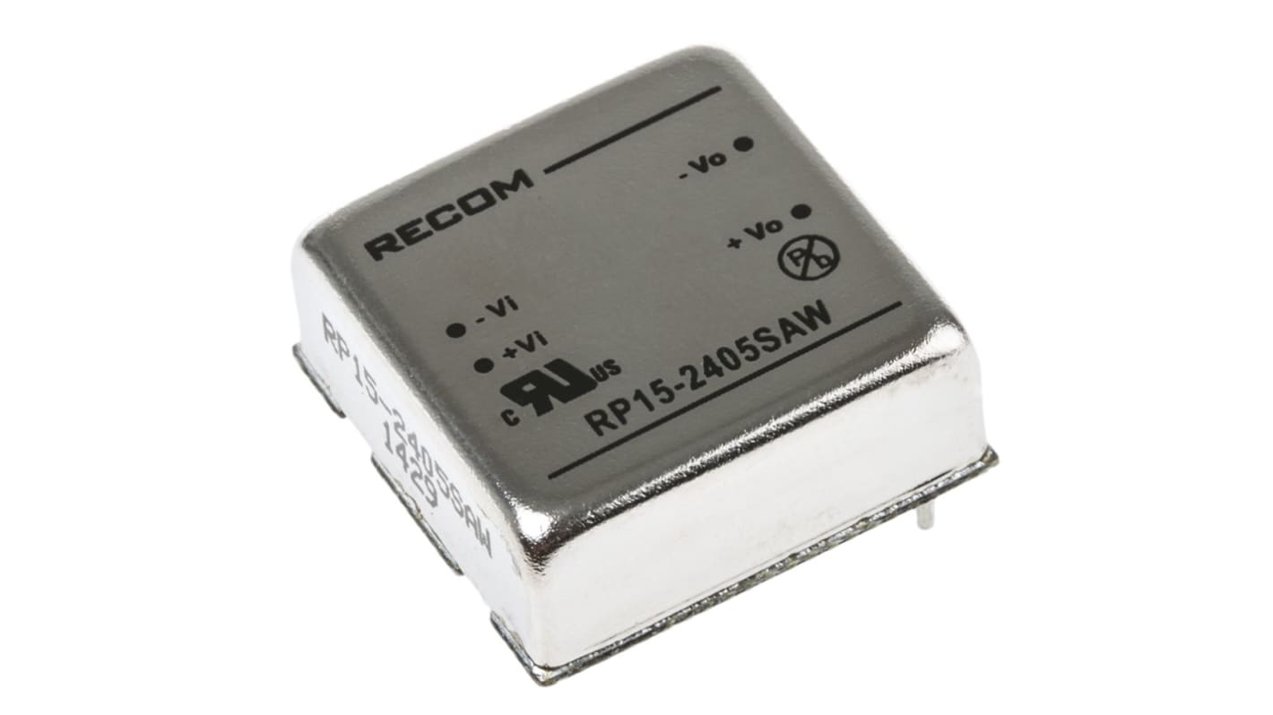 Recom RP15-AW DC-DC Converter, 5V dc/ 3A Output, 9 → 36 V dc Input, 15W, Through Hole, +85°C Max Temp -40°C Min