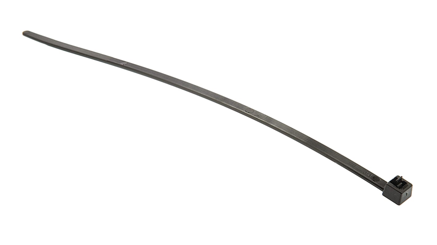 HellermannTyton Cable Tie, Releasable, 200mm x 4.6 mm, Black Polyamide 6.6 (PA66), Pk-100