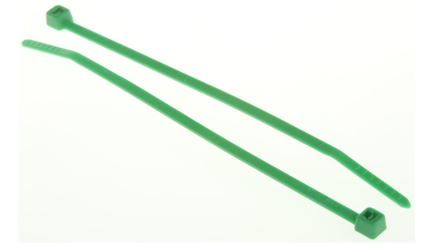 HellermannTyton Cable Tie, 100mm x 2.5 mm, Green Polyamide 6.6 (PA66), Pk-100